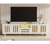 Mueble tv moderno 180x40x47 cm con led - con 4 puertas y 1 cajón - blanco