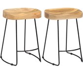 Juego de dos taburetes de bar de diseño con asiento de madera maciza de mango 1202098