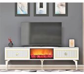 Mueble tv flame fireplace blanco oro