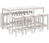 Mesa y taburetes altos jardín 9 pzas madera maciza pino blanco