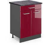 Vicco mueble bajo de cocina r-line, rojo burdeos alto brillo, 60 cm , et antracita