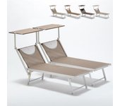 2 tumbonas plegables de aluminio con parasol para playa - santorini limited edition