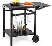 Costway mesa de carro de comedor móvil, carrito de doble estante con tablero plegable, 4 ganchos extra y 2 ruedas direccionales, carro de exterior par