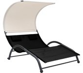 Maison exclusive - tumbona doble con toldo textilene negra