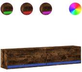 Mueble de tv de pared con led en roble ahumado 180x31x38 cm
