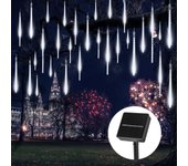 Luces solares de navidad para exteriores, luces solares de lluvia de meteoritos, decoraciones navideñas, blancas (8 tubos, 50 cm, 288 led)