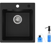 Fregadero cecipa max 40x45cm en cuarzo y resina + dispensador de jabón, fregadero encastrable 1 seno fregadero 1 seno negro