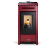 Estufa de pellets ferroli omega 10 kw. eficiencia y diseño superior con una superficie calefactable, color rojo
