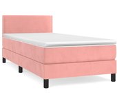 Cama con somier tapizado y colchón de terciopelo rosa 90x190 cm