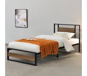Cama de metal estable villach - 90 x 200cm - cama simple - cama individual - somier - acero - marco negro mate [en.casa]®