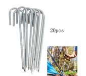 Paquete de 20 piquetas para tiendas de campaña de jardín, 8 x 300 mm, ganchos en j, anclajes para vallas, casetas de jardín y columpios