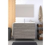 Mueble de baño ribera de 3 cajones incluye lavabo y espejo - roble smoky 90 x 45 cm seno centrado