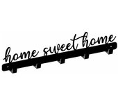 Perchero de pared de acero gamet, perchero metálico, 5 ganchos, color negro mate, modelo home sweet home, 48 x 9,6 cm, 1 unidad.