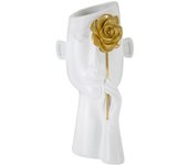Jarrón decorativo cara 21, poliéster, blanco, epikasa