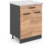 Vicco mueble bajo de cocina r-line, roble dorado, 60 cm et mármol