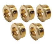 Pack 5 tuerca latón 1'' x 1/2'' | accesorio latón aenor | reductor de latón roscados | tuerca reducida latón aire, agua, gas