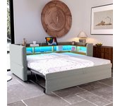 Cama nido 90/180 x 190 cm con cabecero tapizado y arcón, sofá cama - tejido de franela - led - gris (sin colchón)