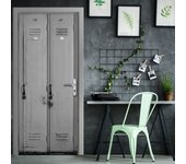 Pegatina de la puerta, gabinete de trompe l'oeil gris metálico industrial, álamos envejecidos, 204 cm x 83 cm
