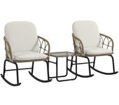 Juego de 3 sillones mecedores de ratán con 2 sillones y 1 mesa baja