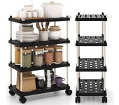Costway carrito de almacenamiento de 4 niveles, organizador de cocina estrecho con ruedas bloqueables, ganchos laterales, carrito utilitario deslizant