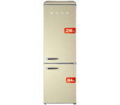 Evvo frigorífico combi f55 retro beige, refrigerador 216 litros, congelador 84 litros, diseño vintage