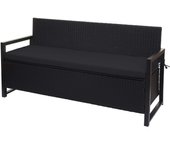 Banco de polirratán de 3 plazas hwc-f39, banco de jardín banco arcón, compartimento de almacenaje cojines asiento ~ antracita, cojines negro
