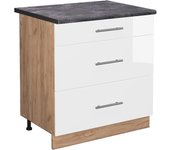 Vicco mueble bajo de cocina fame-line, blanco alto brillo, 80 cm con 3 cajones, et antracita