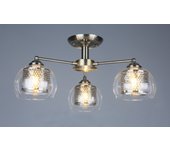 Plafón lámpara de techo de metal color cuero/dorado y 3 tulipas de cristal. bombilla e27. (sobremesa a conjunto). ref 74011-3 ab