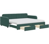 Sofá cama nido con cajones terciopelo verde oscuro 90x200 cm