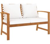Banco de jardín muebles de terraza exterior con cojín color crema 120 cm madera maciza de acacia 02_0011502