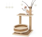 Árbol para gatos con alfombra de ratán, bola colgante, rascador de sisal, mueble de escalada de peluche, casa de juego, 40 x 40 x 79cm