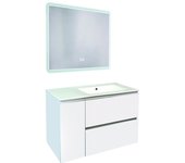 Mueble de baño trendy - 90 cm - blanco mate - 2 cajones y 1 puerta - espejo athena