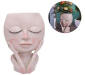 Jardinera cara única, plantas de interior y exterior, agujero de drenaje, jardinera cara con ojos cerrados