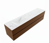 Mondiaz vica dlux 200cm mueble de baño color rust con 4 cajones. con lavabo cloud izquierda sin orificios color opalo