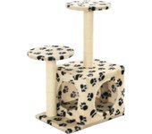 Rascador para gatos, juguete de peluche con nicho de sisal, 60 cm, estampado de huellas beige 3702126