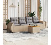Juego de sofás jardín con cojines 5 piezas | conjunto de jardín de ocio | set de comedor de jardín ratán sintético beige cfw456409