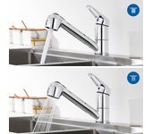Grifo cocina con ducha extraíble 2 jets mezclador fregadero en inox cromado giratorio 360° grifos de un solo orificio agua fría y caliente