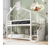Litera con almacenaje - 2 x 90 x 200 cm - pino y mdf - escaleras y somier - blanco