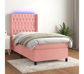 Colchón somier de láminas y led terciopelo rosa 90x200 cm