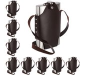 9 petacas xxl con funda, cantimploras, acero inoxidable y cuero sintético, 1,8 l, plateado y marrón
