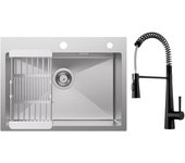 Cecipa max 1 fregadero de lavabo 60×45 cm fregadero cepillado con cesto de drenaje + grifo de cocina de resorte con 3 modos de salida de agua