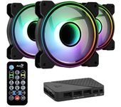 Pack 3 ventiladores aerocool mirage 12 argb pro/ 12cm + h66f hub + mando a distancia