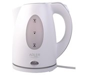 Hervidor agua eléctrico, 1,5 l, resistencia oculta, inalámbrico, apagado automático, base 360º, adler, blanco, 2200, ad 1207