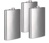 3 petacas xxl, cantimploras grandes con diseño clásico, acero inoxidable, 1,8 l, plateado