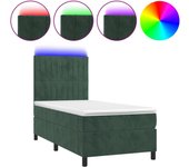 Cama con somier, colchón y luz led, terciopelo verde oscuro 90x200 cm