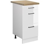 Vicco mueble bajo de cocina r-line, blanco alto brillo, 40 cm con cajones, et roble