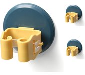 Soporte de pared multifuncional para fregona y escoba, autoadhesivo, para colgar herramientas, 3 piezas (azul)