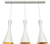 Lumicom | jaqueline lineare lámpara pendiente, 3x e27, max 42w, metal, blanco/hoja dorada, l.90cm x h.45cm
