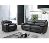 Sofá de 3 plazas y sillón relax eléctrico de piel arena iii - negro
