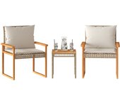 Conjunto bistro y cojines 3 piezas mix ratán acacia beige